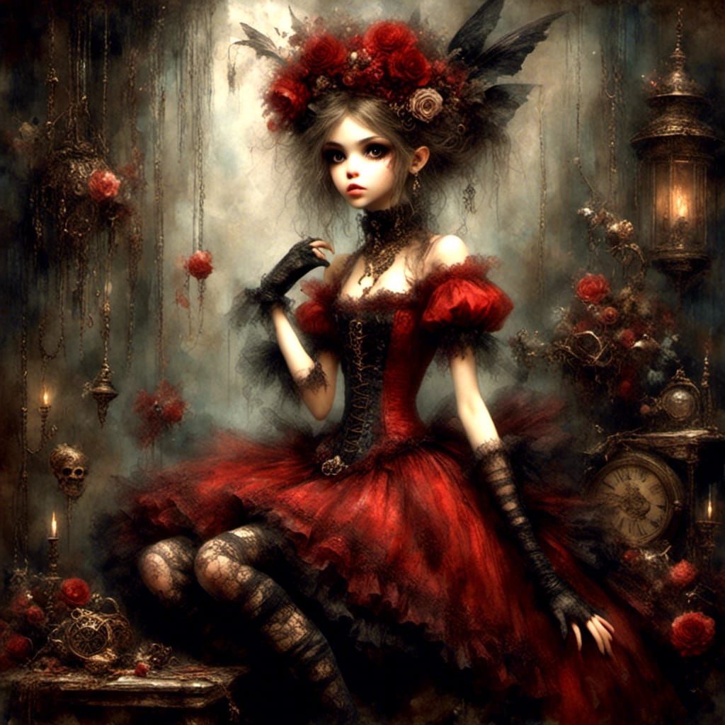 Lora testing 
<lora:Pixie Cute:1.0> <lora:Macabre Portraits:1.0>
cute adorable pixie in a red frilly dress and stockings 