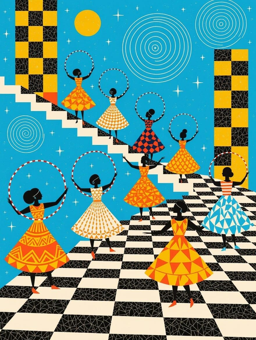 The women dance with hoops