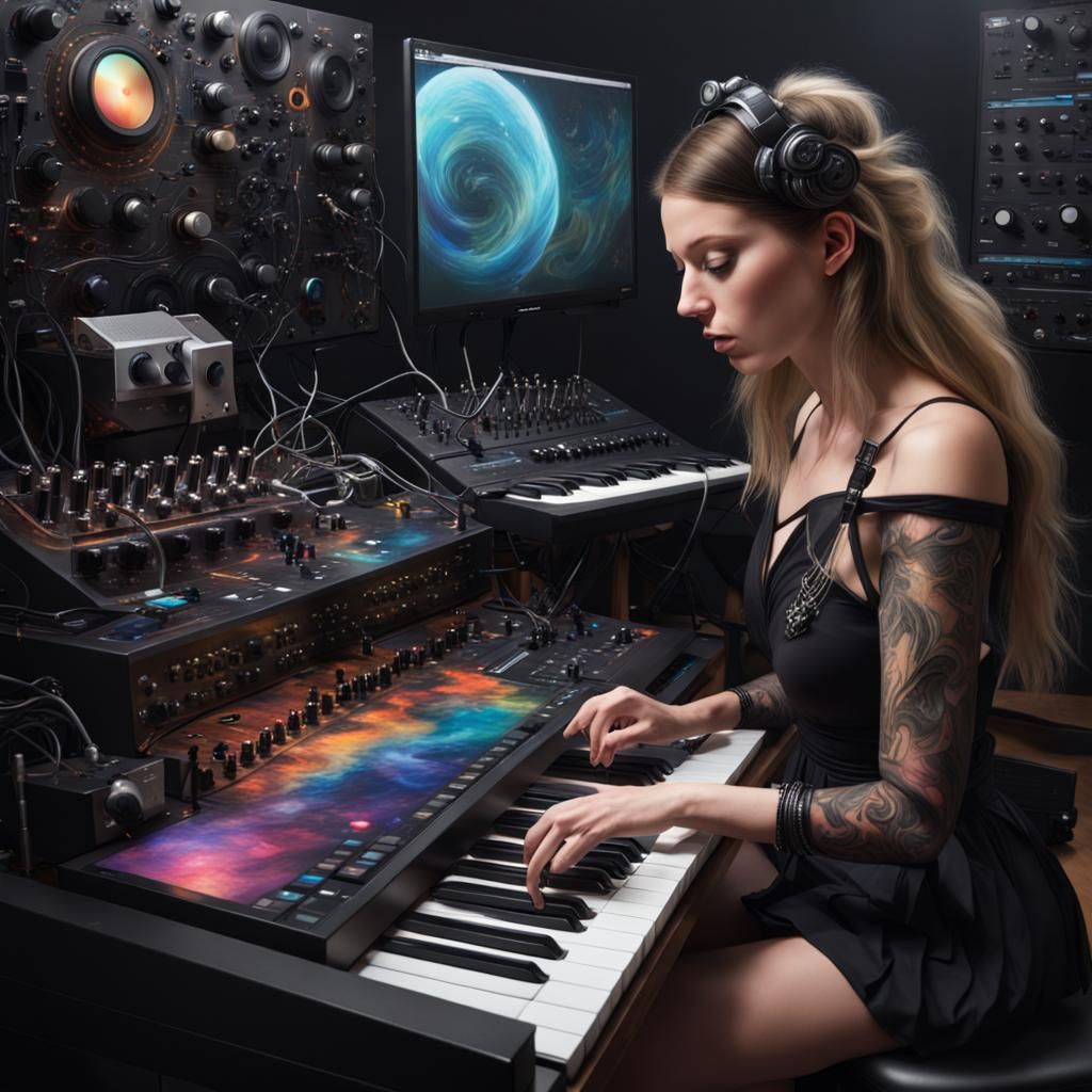 Becca creating a masterpiece using her Tera Pro synthesizer,...