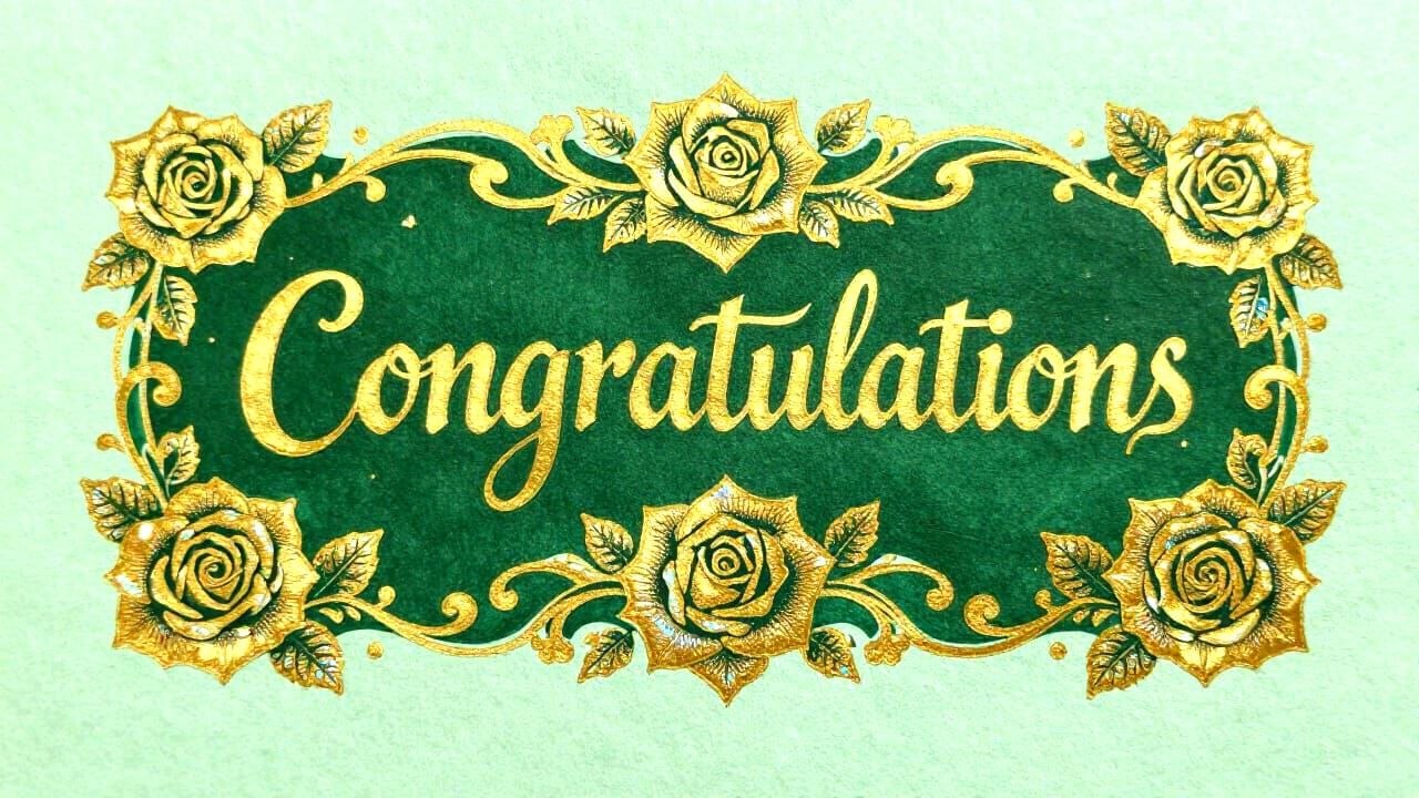 Elegant Gold Calligraphy 'Congratulations' on Parchment