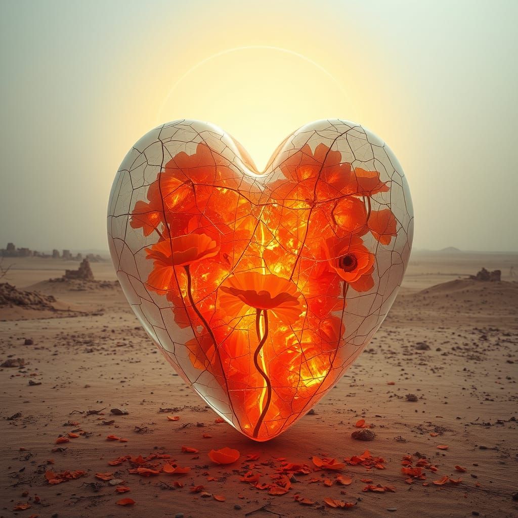Fractured Heart Shatters in Israeli Desert Landscape