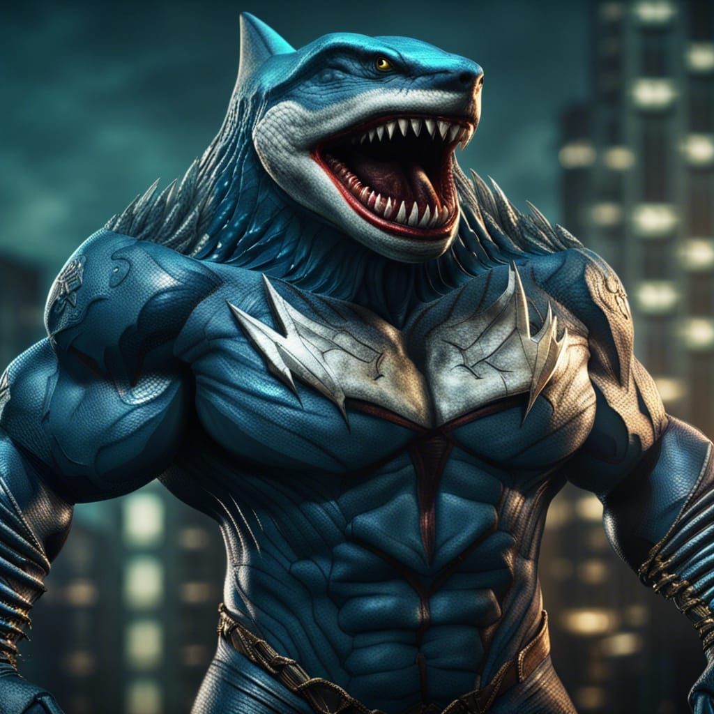 a superhero with full body Megalodon skin - AI Generated Artwork ...