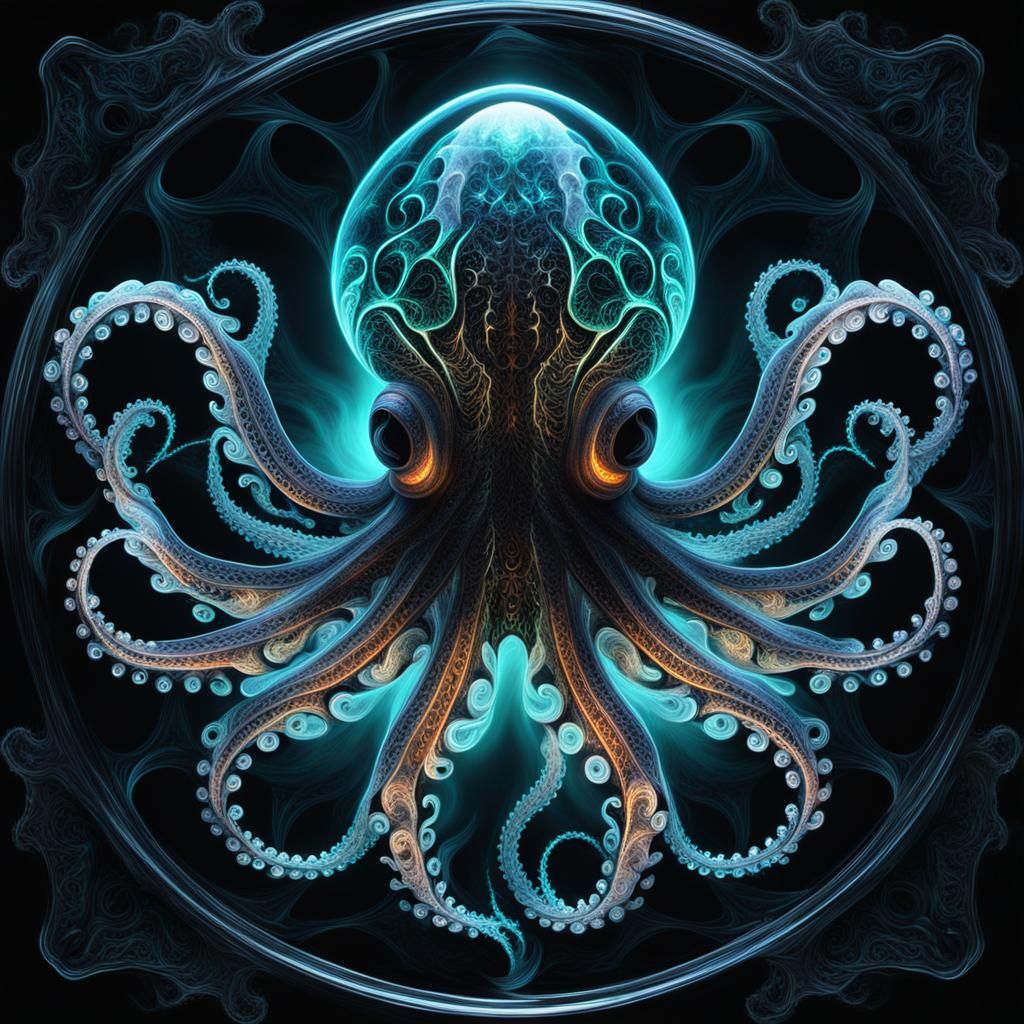 ethereal hologram of a gothic octopus