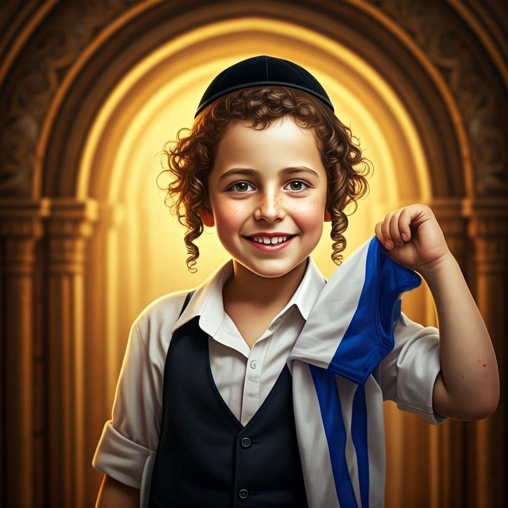 Haredi Boy Waves Israeli Flag in Vibrant Jerusalem Scene