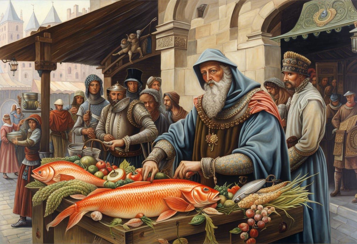 Medieval market fishmonger - AI Generated Artwork - NightCafe Creator