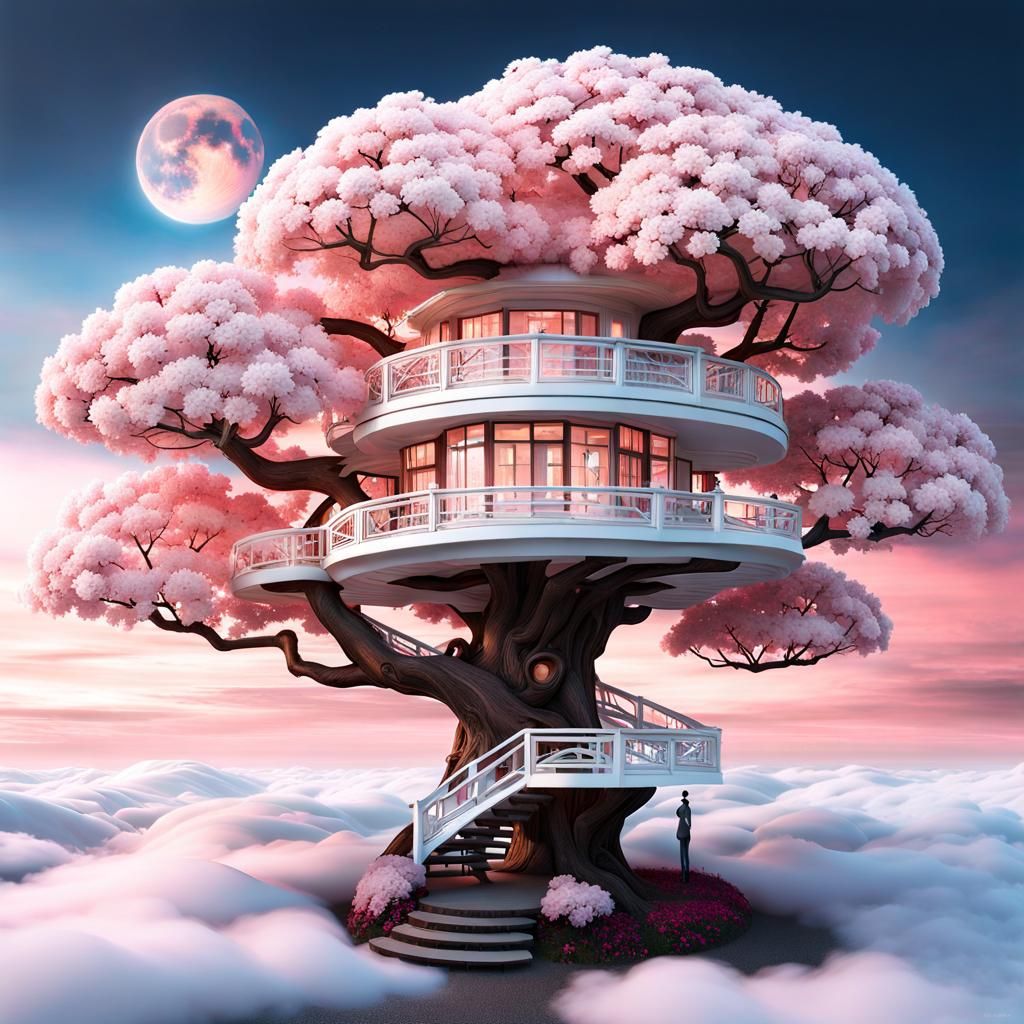 cherry blossom treehouse in the clouds  by @Magdalene