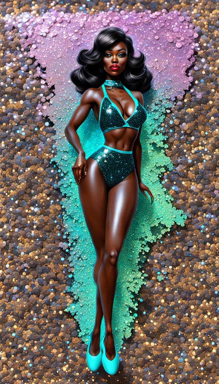 3d art pin-up girl skin black  hair brown skin🍄💖🌊🪻neon g...
