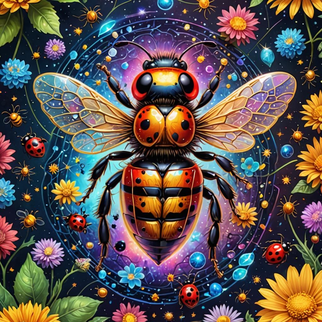 Cute hybrid bee and ladybug 8k resolution holographic astral cosmic illustration mixed media by Pablo ...  by @Spiderlicous 