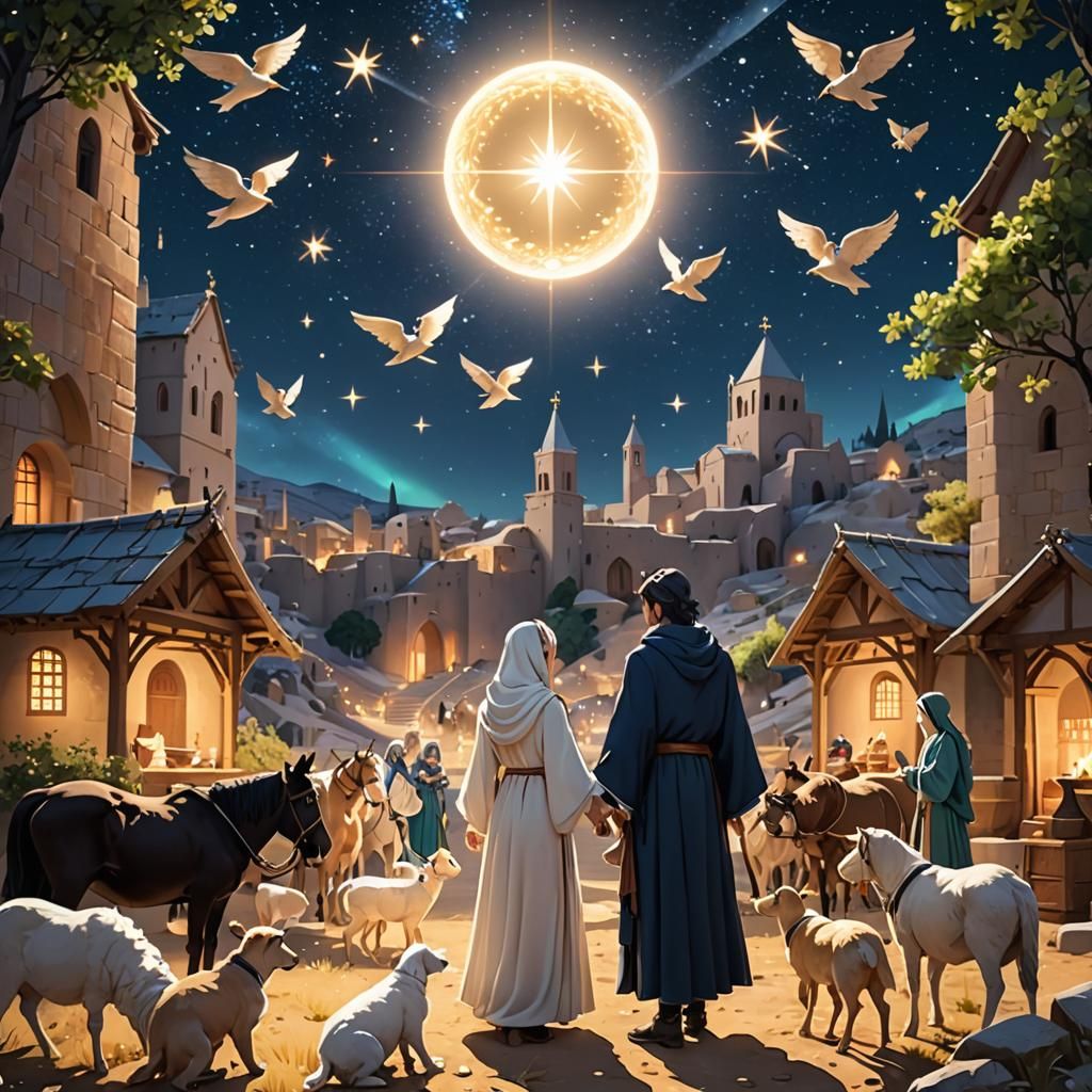 The nativity scene By artist "anime", 3d anime art, inspired by WLOP, Artstation, #genshinimpact pixiv, ...  by @Jaxson King