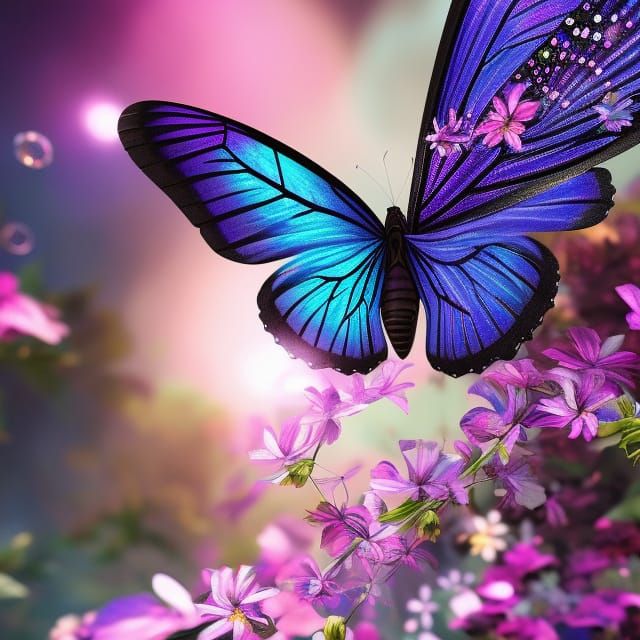 Indigo Butterflies and Flowers - AI Generated Artwork - NightCafe Creator