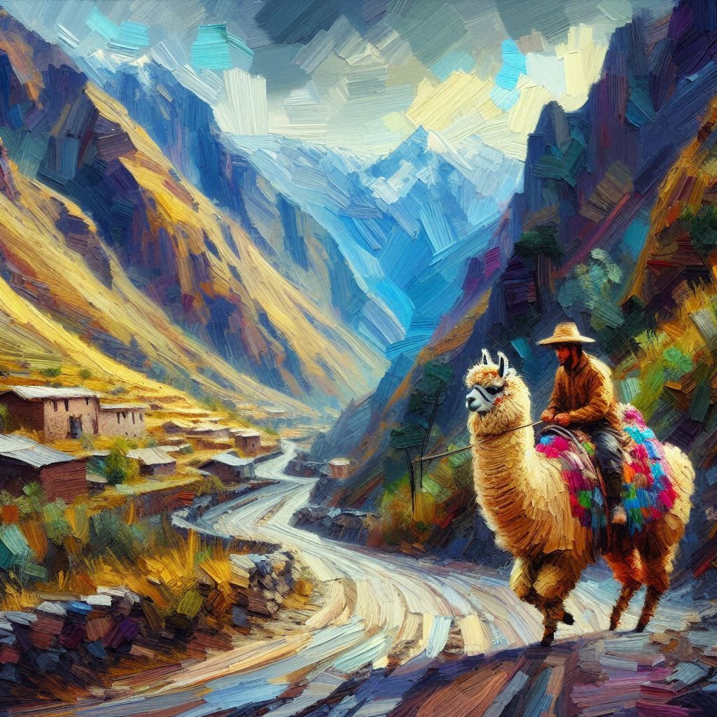 Traveling on a Alpaca on a Mountain Road