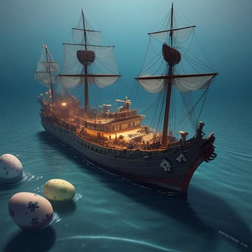 A sunken ship with a Easter theme.