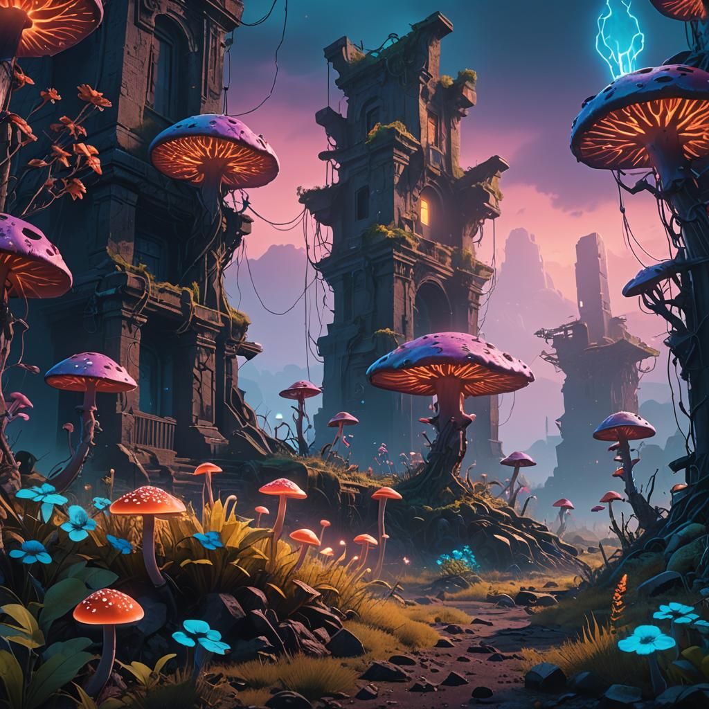 Electrifying Fantasy World with Neon Plants