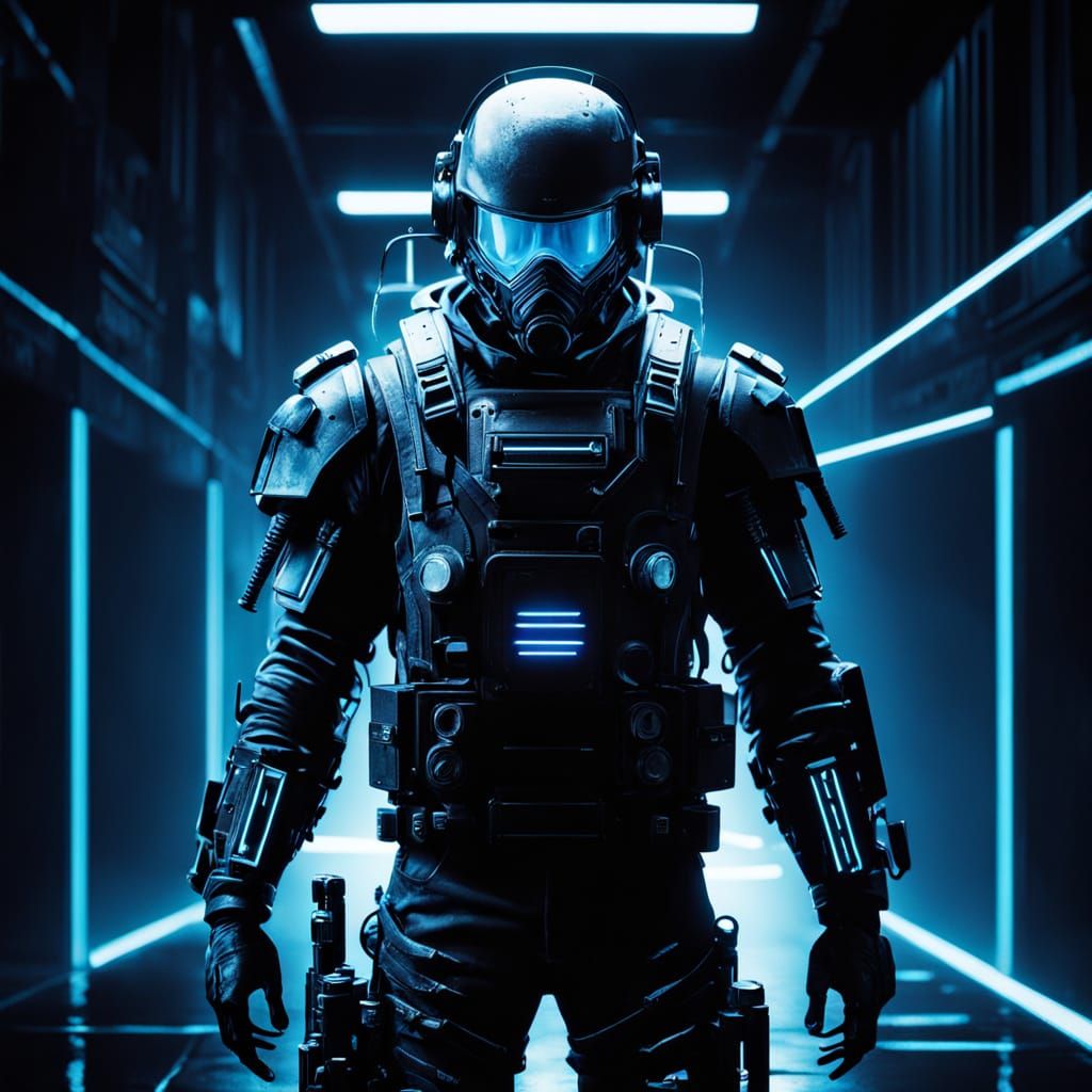 futuristic soldier with jetpack and a laser gun