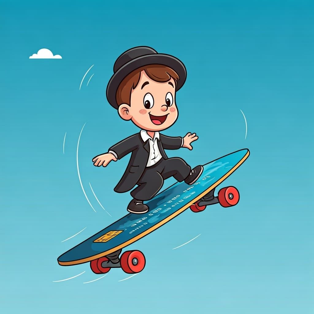 Happy Haredi Boy Skateboarding on Credit Card in Mobius Styl...