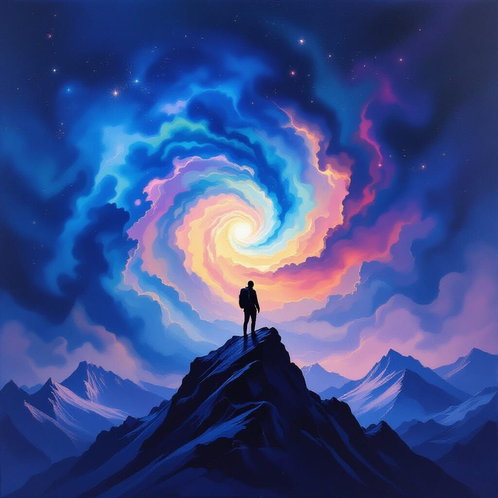 Surreal Alpinist in Cosmic Nebula