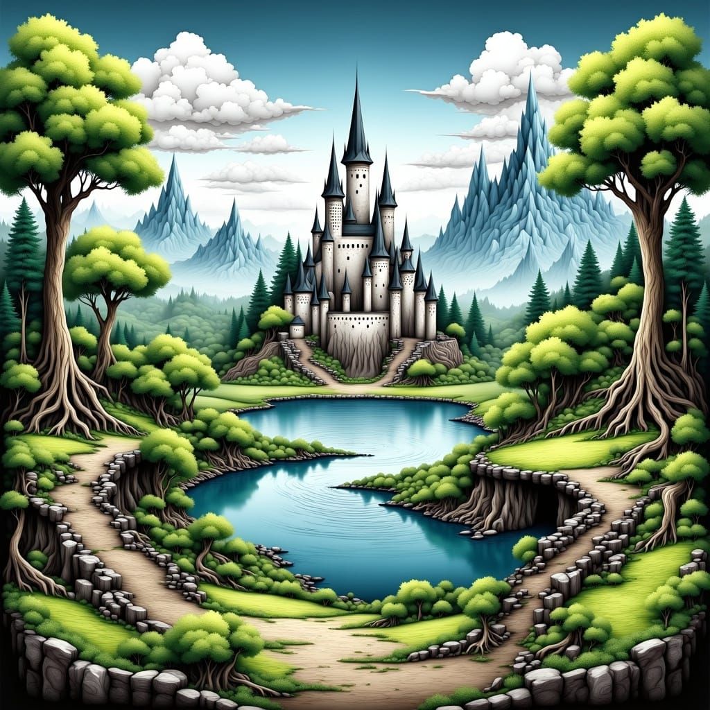 <lora:SelectiveColor1-Fb:1.0> castle, landscape, trees, flow...