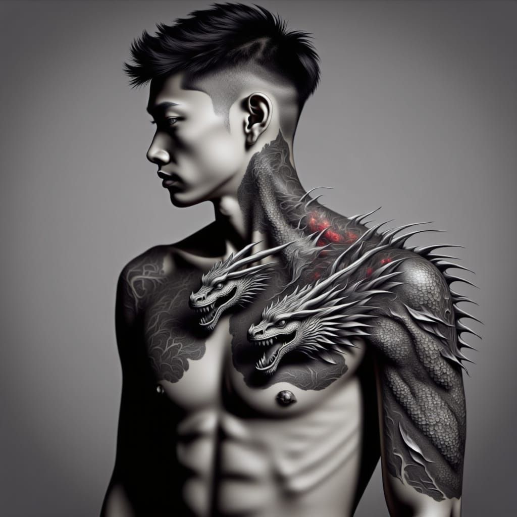 Portrait of A bare chested Viking warrior with distinctive Norse  tattooers <lora:3D Tattoos:1.5> 