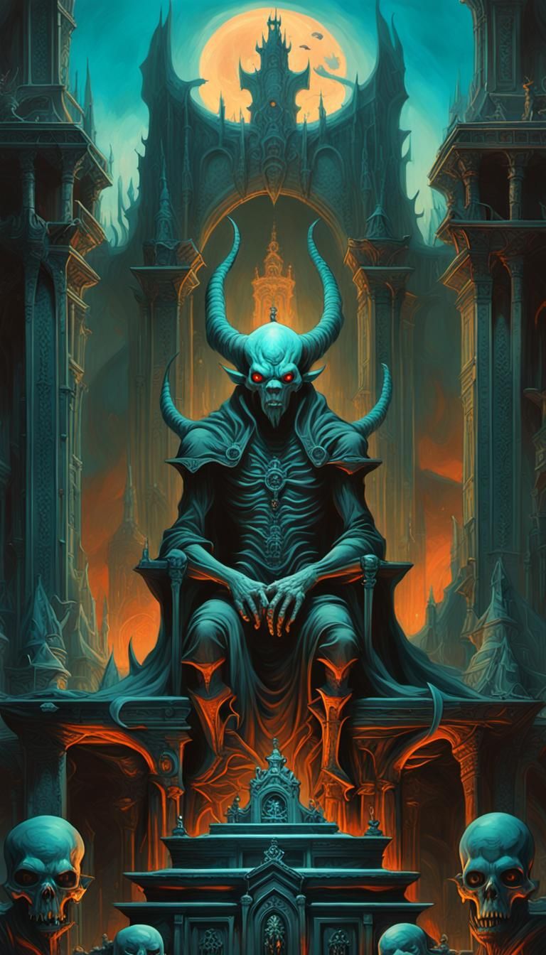 Menacing Demon in Haunted Mansion, Dark Fantasy Art