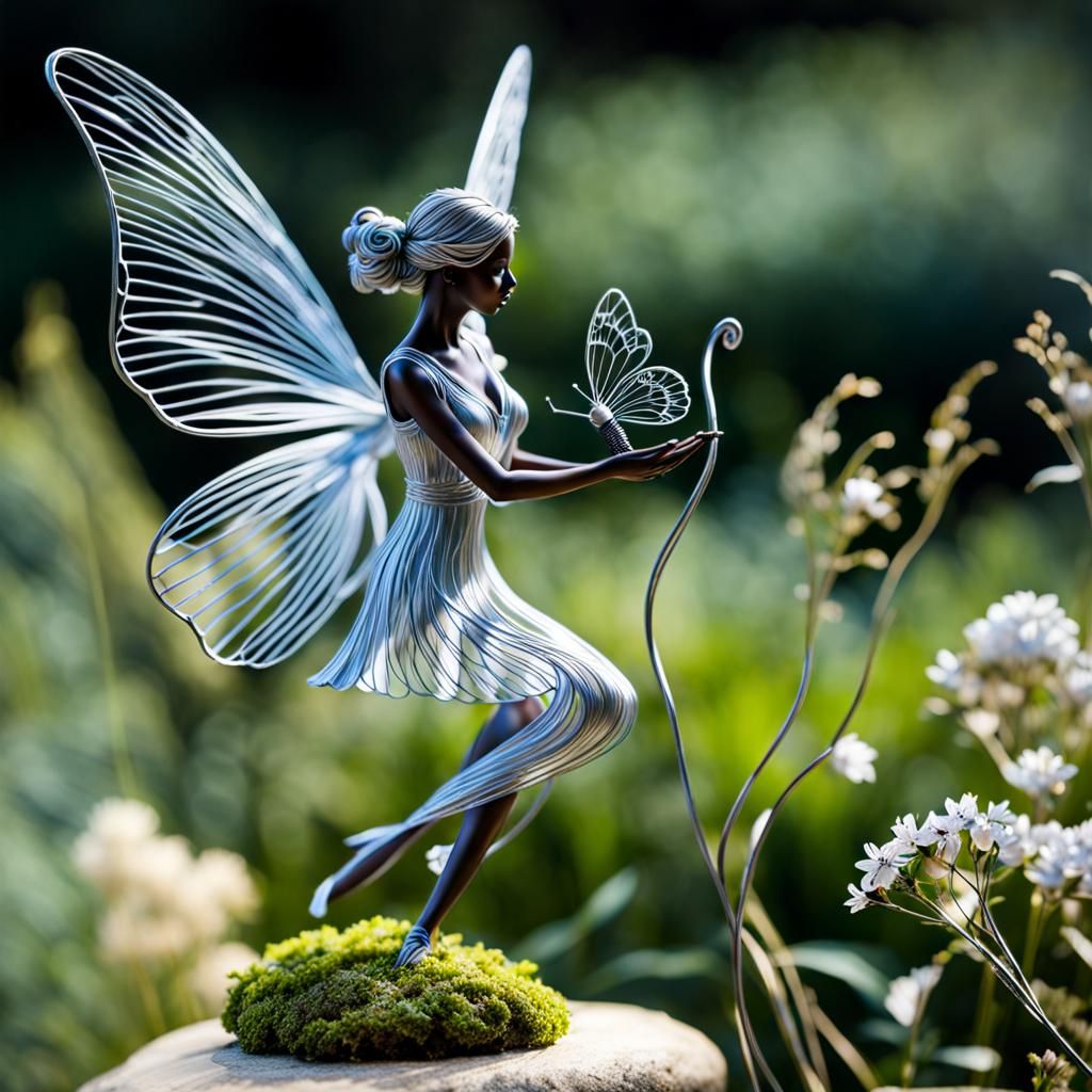 Metal wire fairy with butterfly sculpture  by @Andrachiel