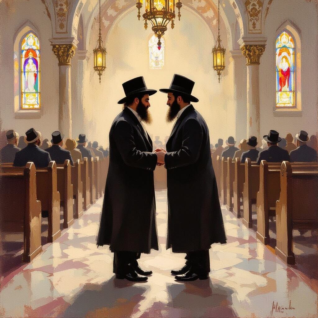 Hasidic Men in Synagogue, Painterly Style