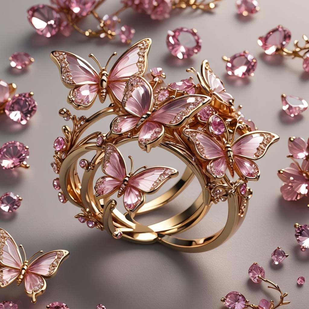 "Create an exquisite ring featuring a delicate butterfly des...