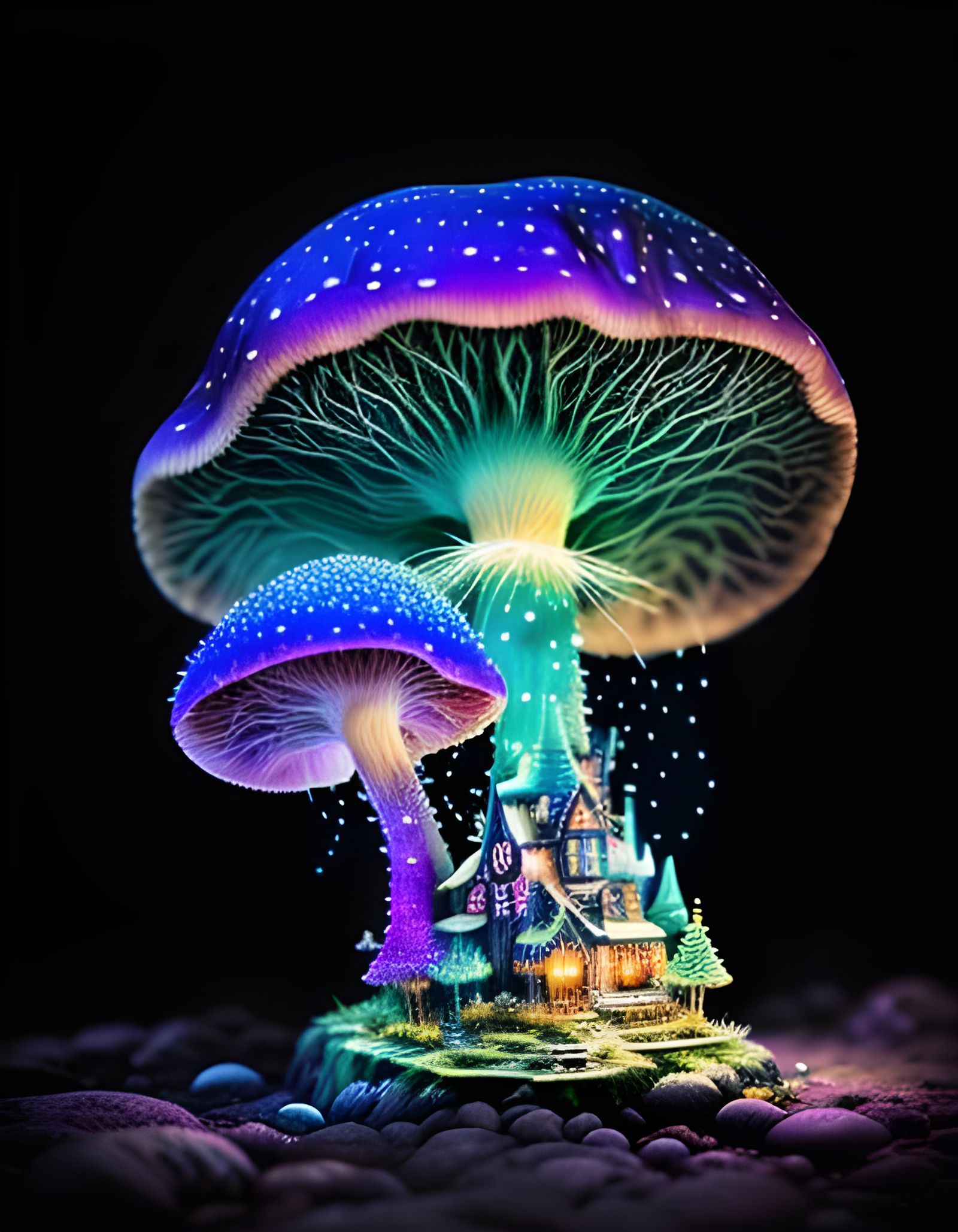 Fantasy Mushroom Village, DreamShaper V8