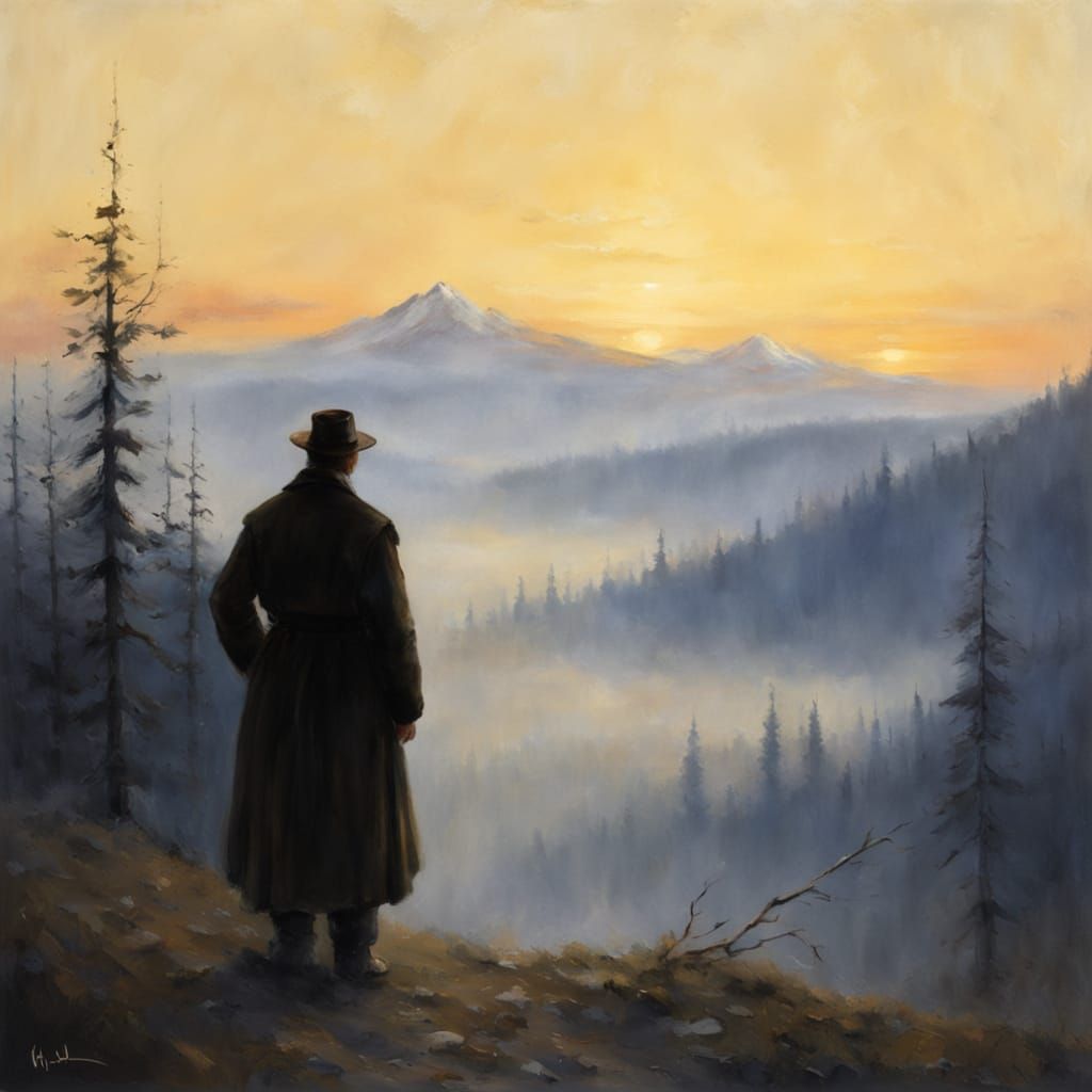 Misty Mountain Landscape in Impressionist Style