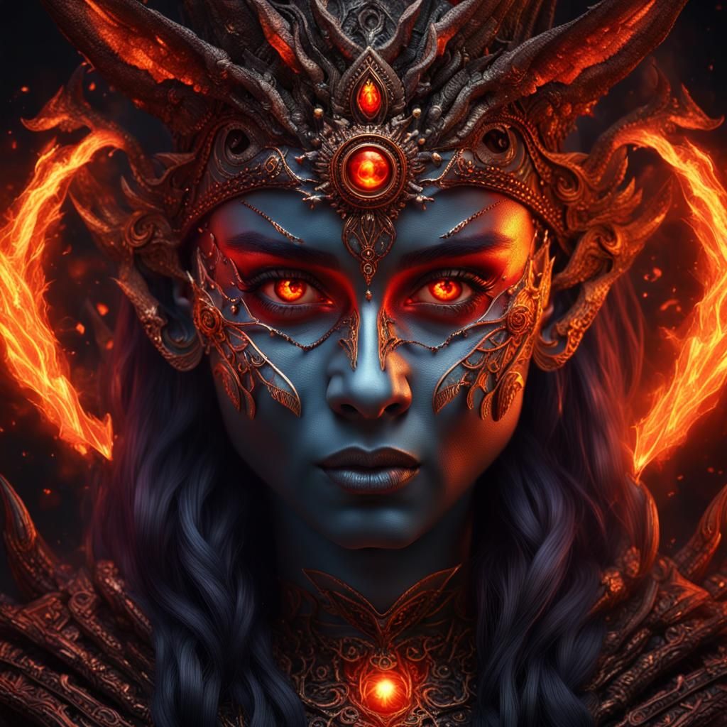 portrait of a majestic fire sorceress goddess with glowing r...