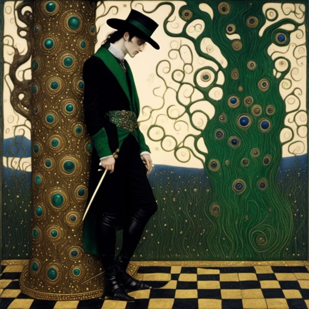 Young man in black and green satin