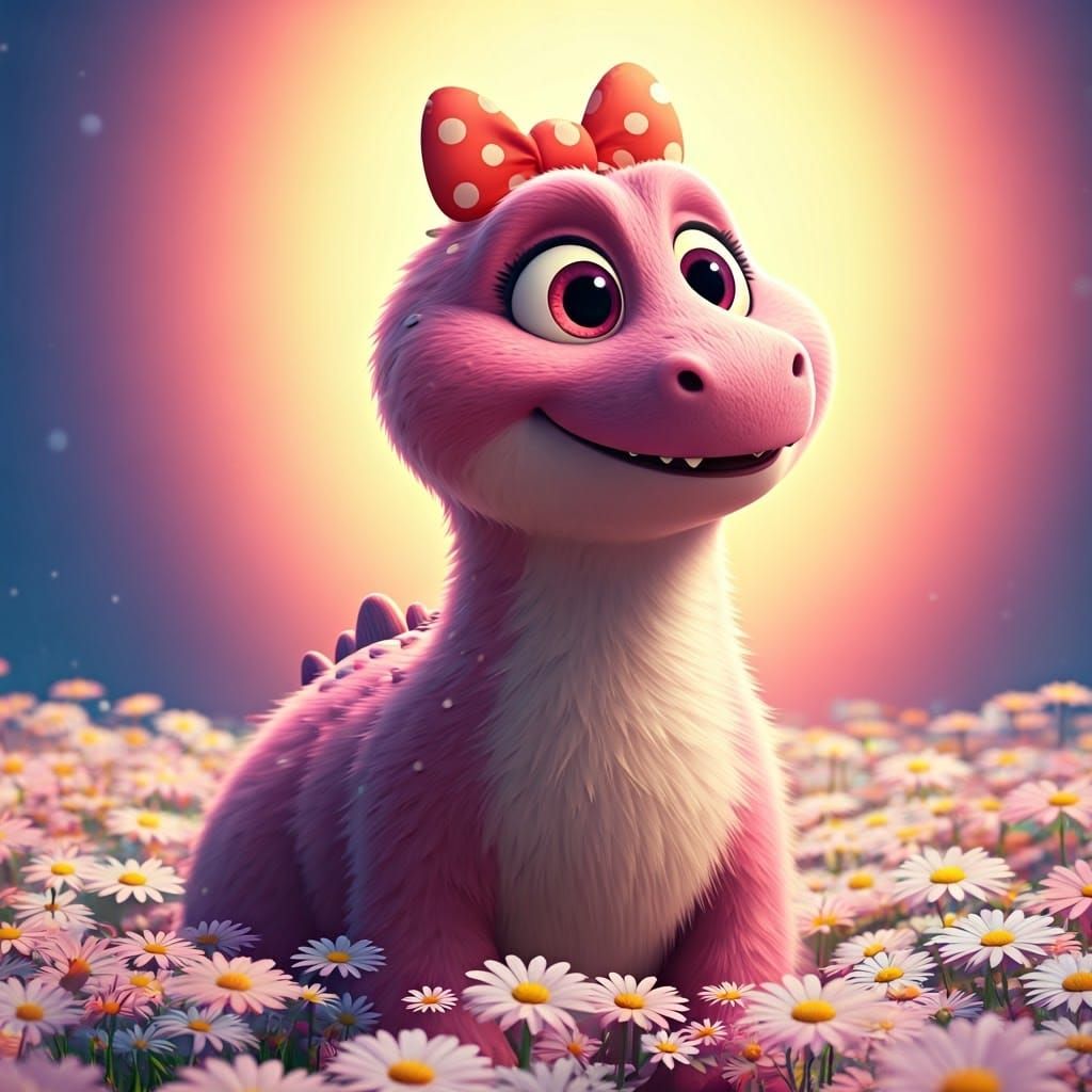  fluffy pink dinosaur with enormous, sparkling eyes   by @Willy Star