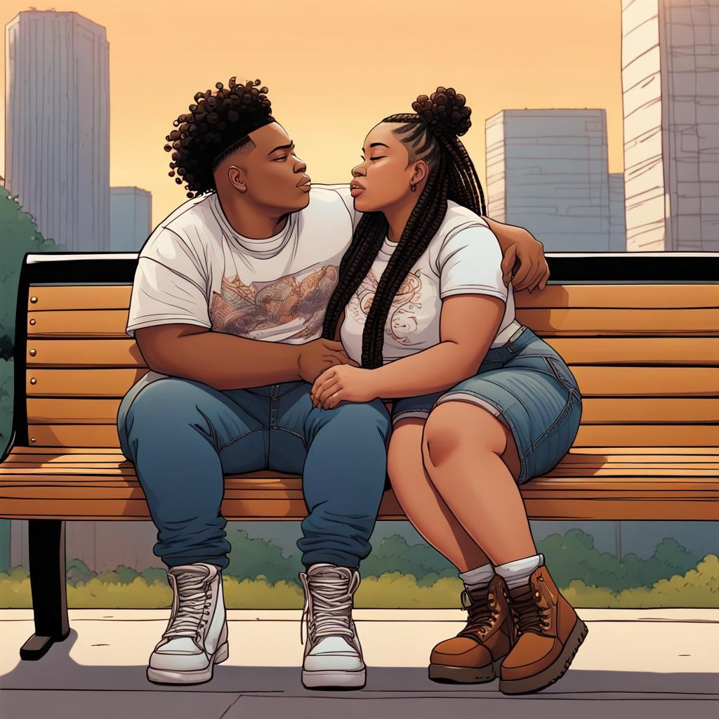 Hmong Man and Black Woman Embrace, Digital Illustration