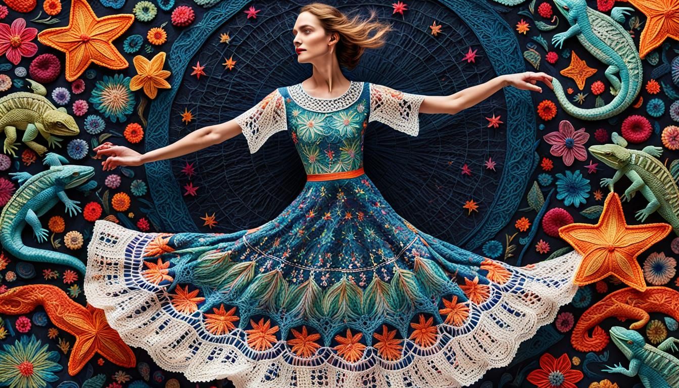 Ethereal woman in an exquisite, hand-crafted Embroidered and...