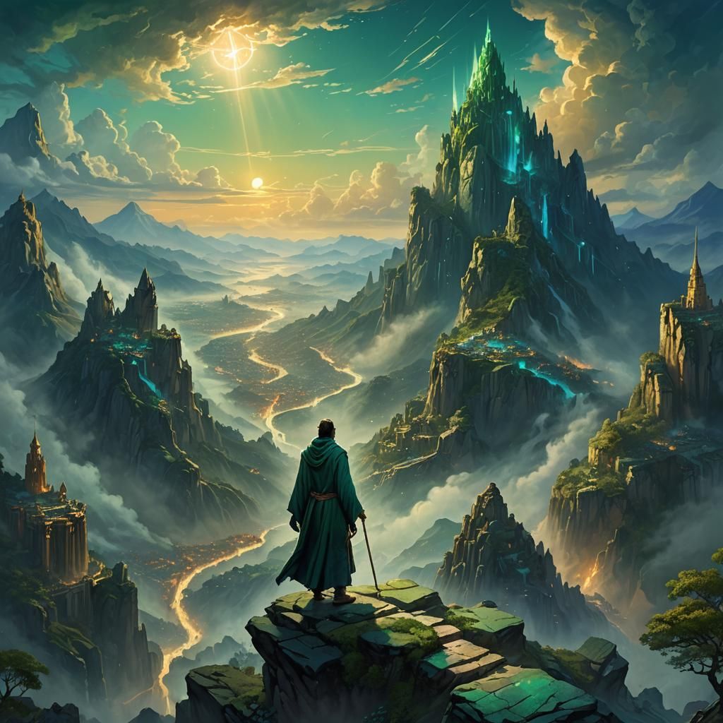 Mystical Mountain Overlook in Emerald and Sapphire