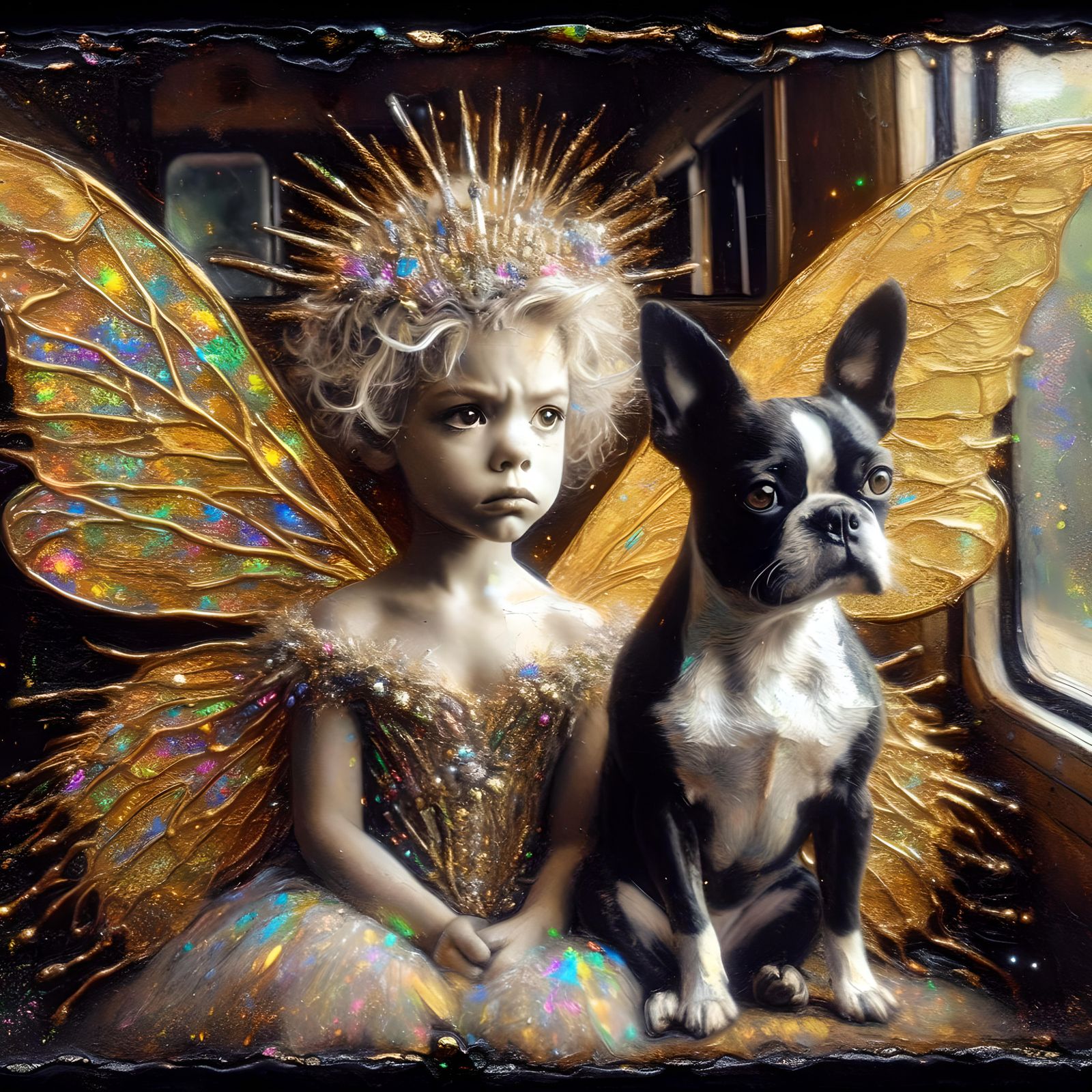 Boston Terrier and a Fairy on a Train
