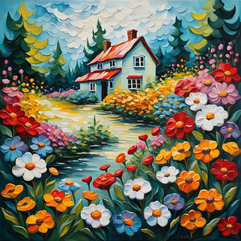 A cottage garden of flowers.