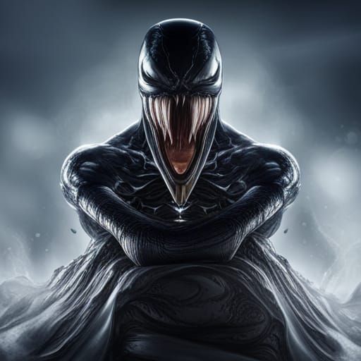 photo realistic scary Dark black morphing Venom with very we...