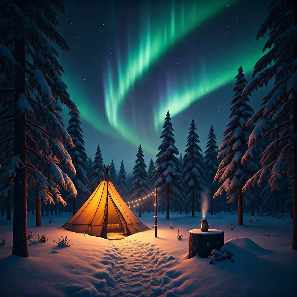 Winter's Embrace: A Cozy Retreat Under the Northern Lights  by @dinsat