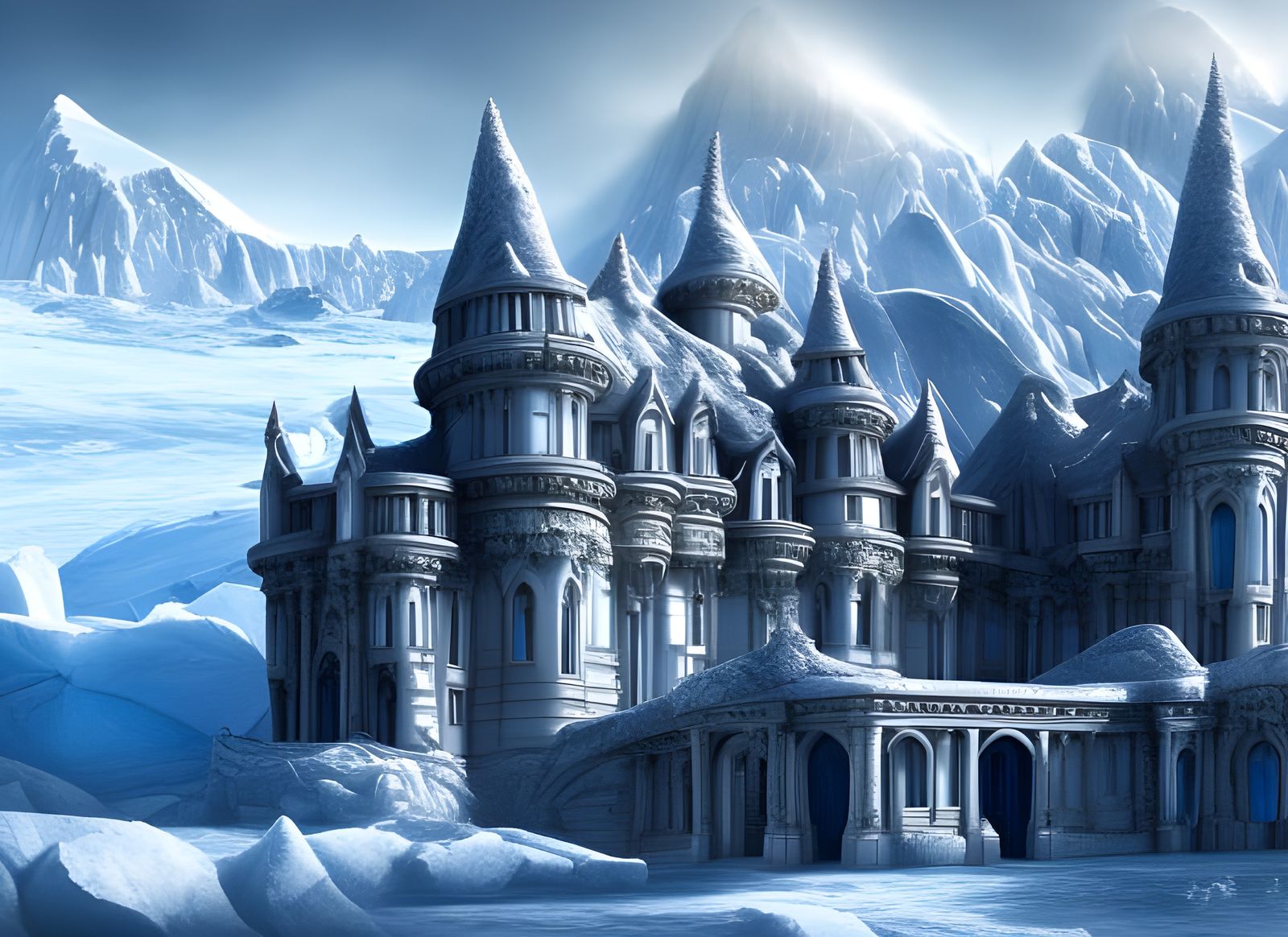 marble castle in the antarctic mountains