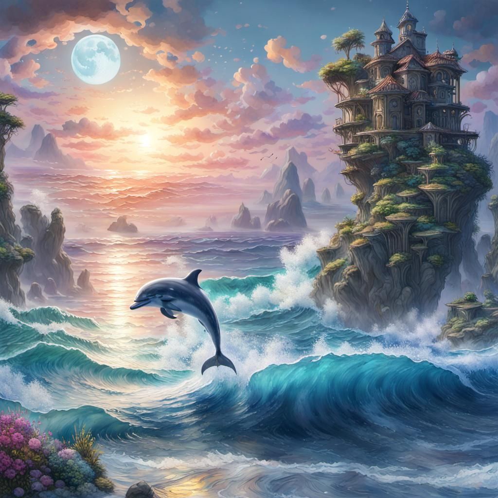 Dolphin seascape Watercolour   by @SucupiraPT