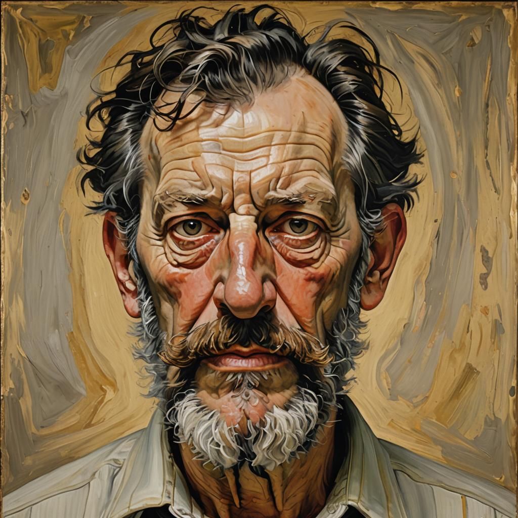 Textured Oil Portrait with Whimsical Beard