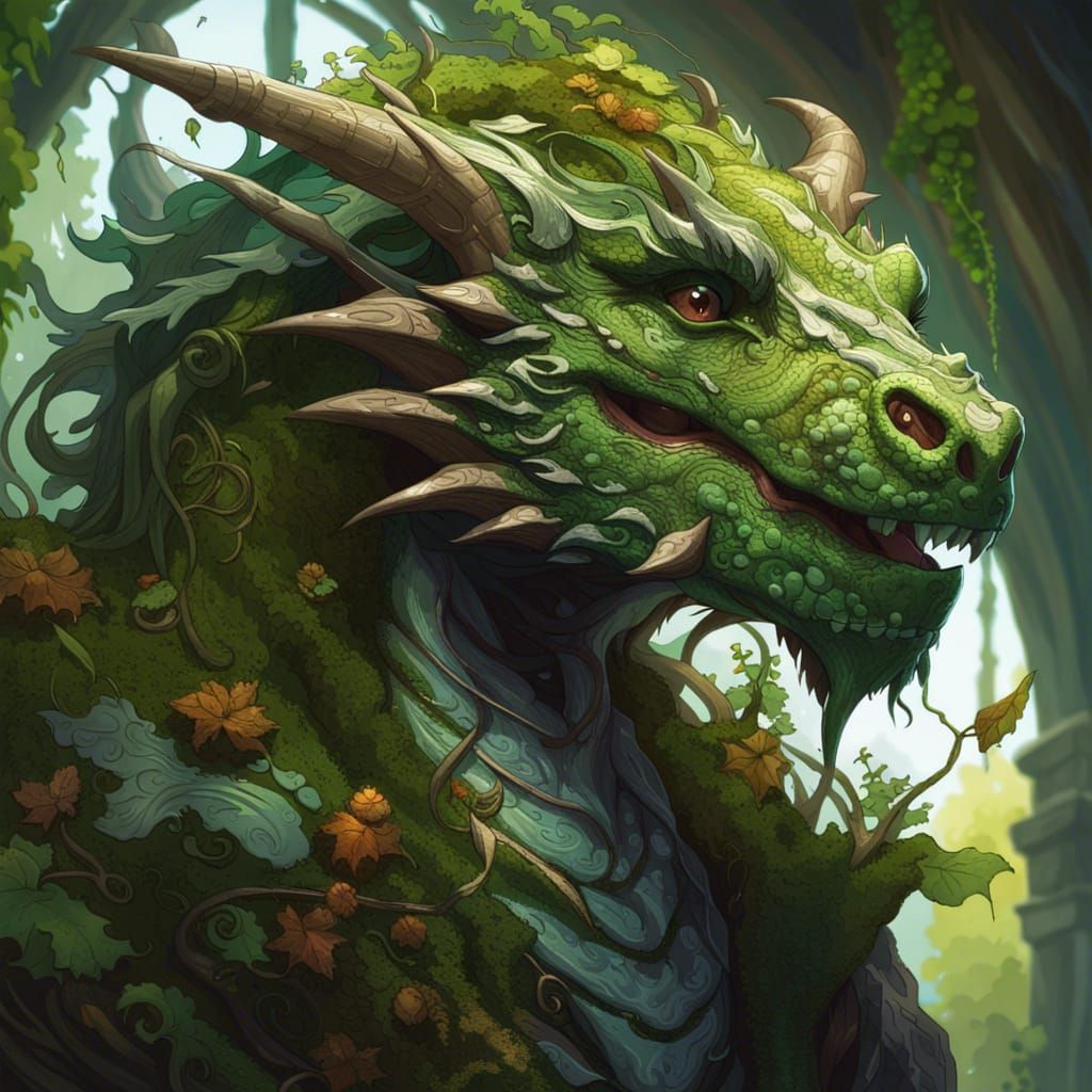 Overgrown dragon covered in vines and moss - AI Generated Artwork ...