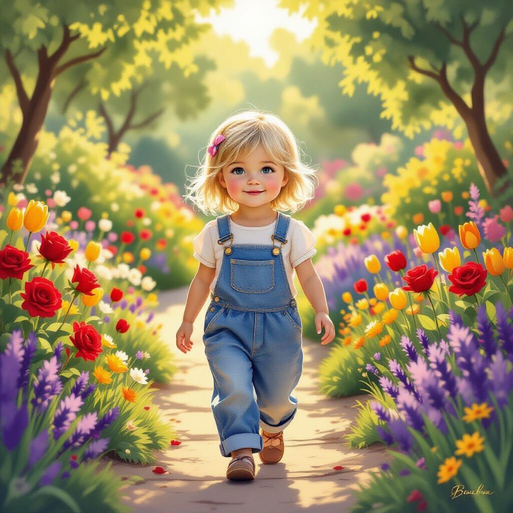 Girl in Enchanted Garden at Sunset