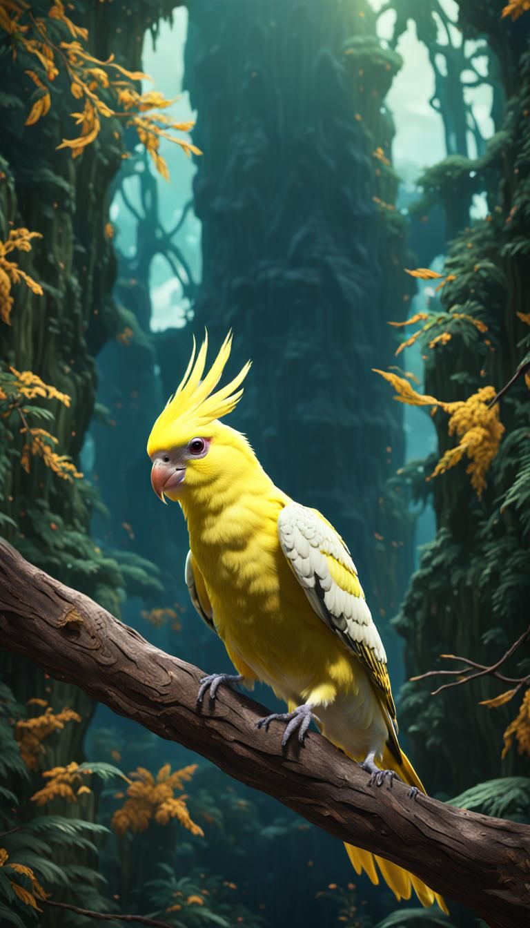 a yellow cockatiel bird in the wild