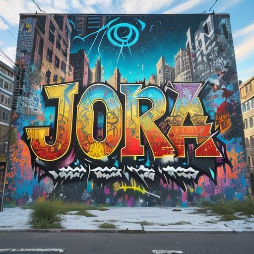 **Epic Graffiti Artwork Prompt for JORA**

---

In the vibrant heart of a dynamic metropolis, where urban chaos intertwines with boundless c...