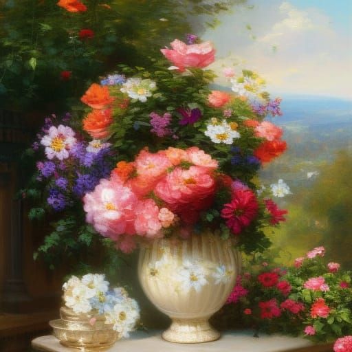 Decorative flower vase Floral arrangement on a beautiful out...