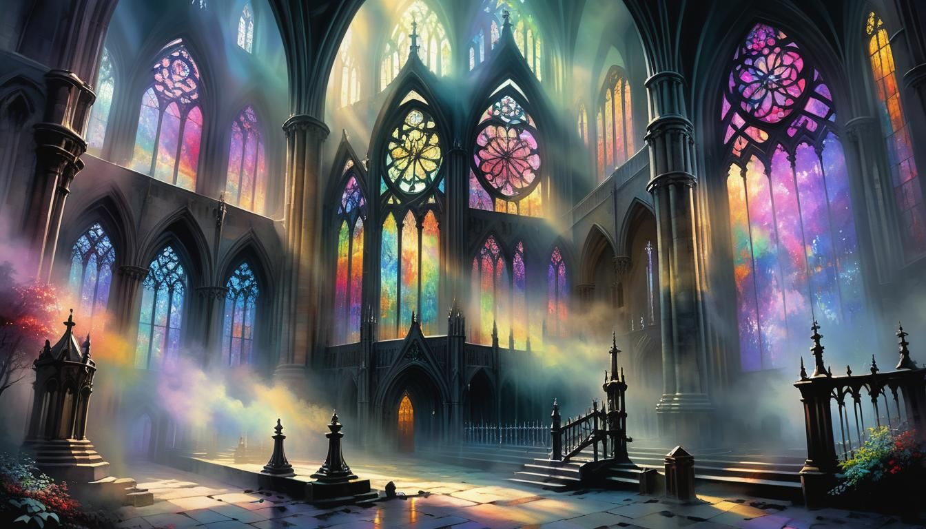 Gothic:

A gothic cathedral with intricate stained-glass win...