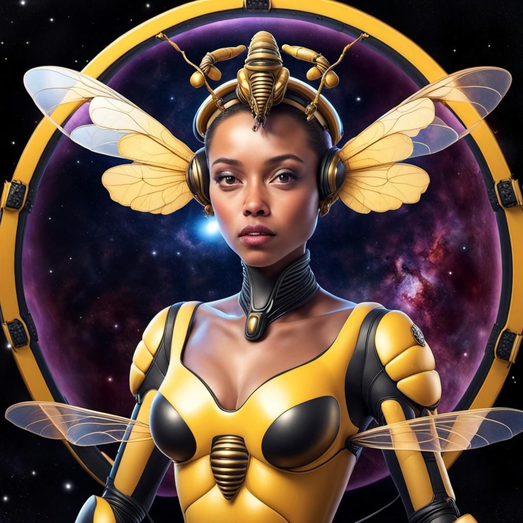 Space alien bees, insect queen, 🚀👑💫💥☀🌠🌚🌟⭐