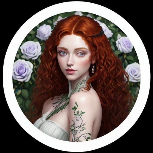 beautiful young woman, peasant girl, curly copper hair, wild...
