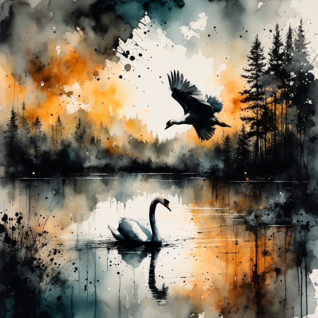 <lora:Charcoal Ink Art:1.0> a beautiful swan 